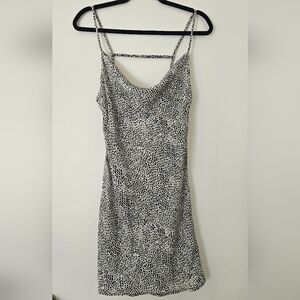 Black and White Spaghetti Strap Cowl Neck Dress